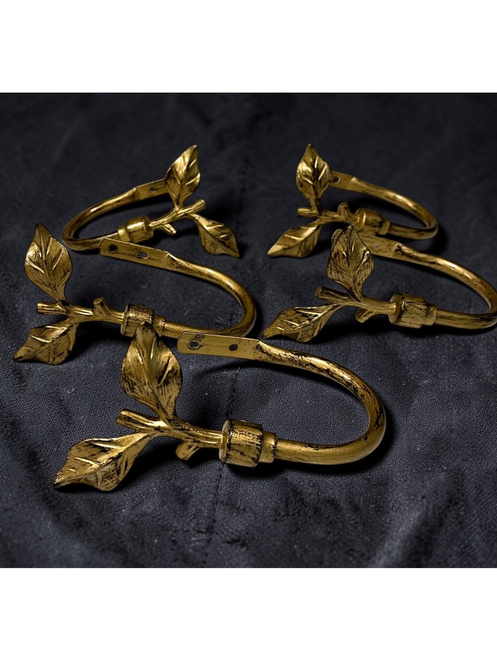 Set of 5 Vintage Gold Leaf Curtain Holdbacks Drapery Tiebacks Antiqued Finish